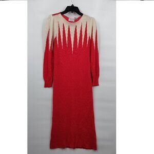 Megalia Angora Lambswool Blend Soft Fuzzy Sweater Midi Dress Small Women Red